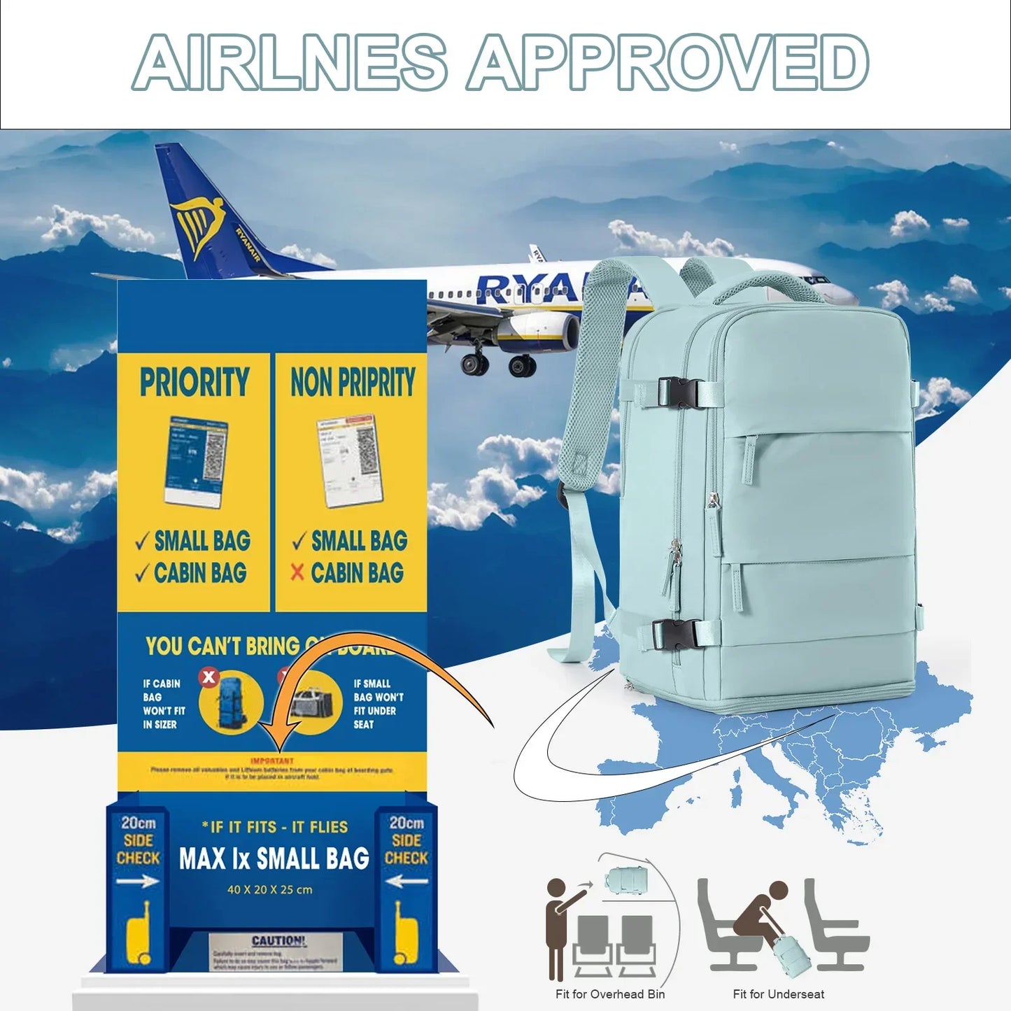 Waterproof Backpack Air Cushion Support Blue-2
