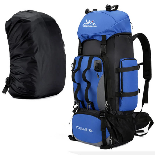 90L Waterproof Camping Backpack with Cover Blue-0