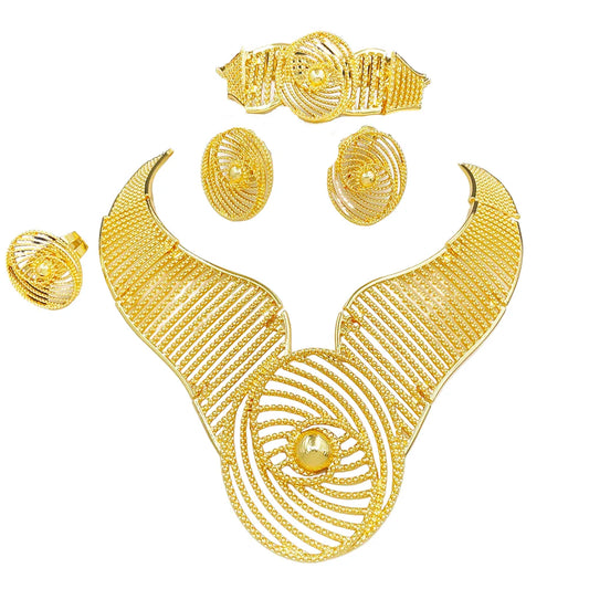 NNEOBA Gold Plated Bridal Jewelry Set for Women-0