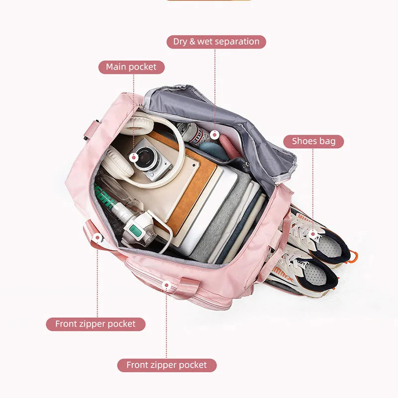 NNEOBA Travel Handbag Dry And Wet Separation Convertible Design Pink-3