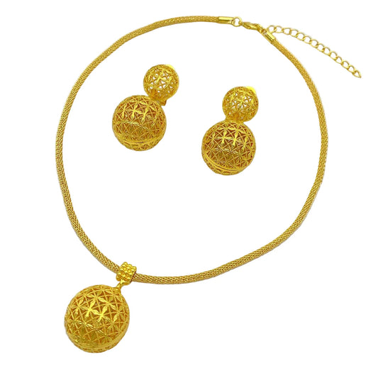 NNEOBA Gold Plated Bridal Jewelry Necklace Earrings Set-0
