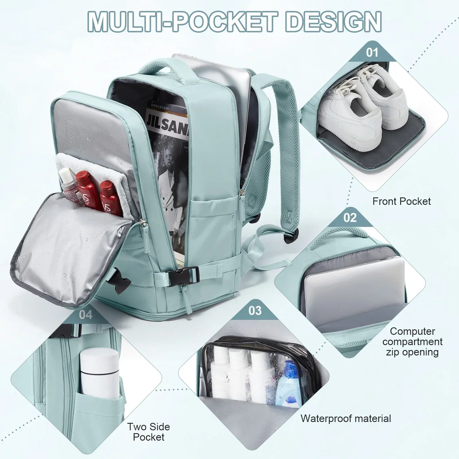 Waterproof Backpack Air Cushion Support Blue-4