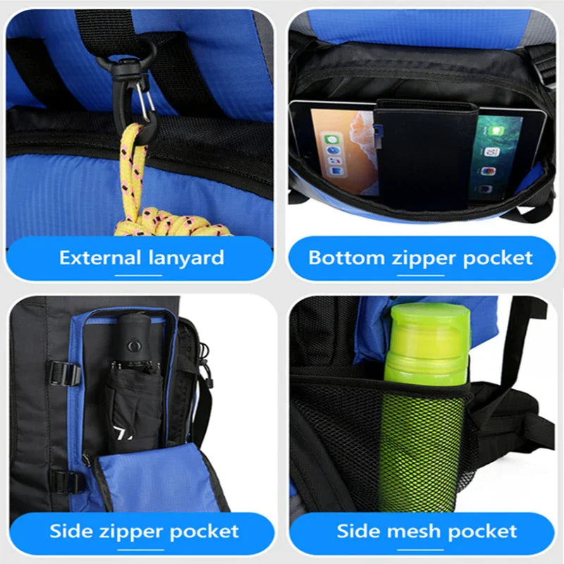 90L Waterproof Camping Backpack with Cover Blue-3