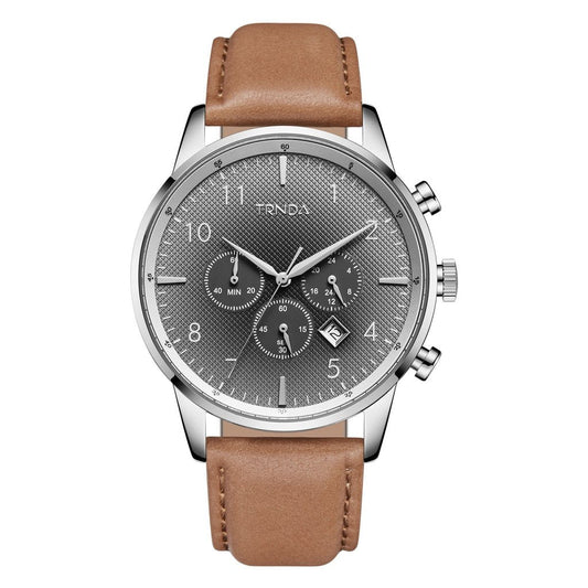 Trnda Men's Stainless Steel Watch, Tan Leather Band | Trn-Ss43-0