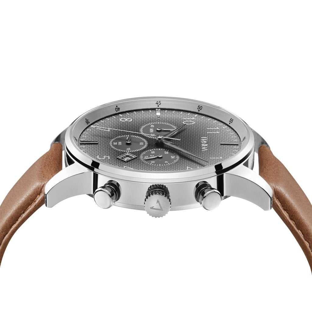 Trnda Men's Stainless Steel Watch, Tan Leather Band | Trn-Ss43-2
