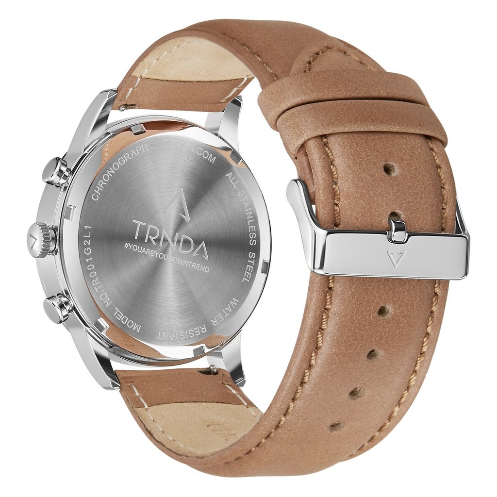 Trnda Men's Stainless Steel Watch, Tan Leather Band | Trn-Ss43-3