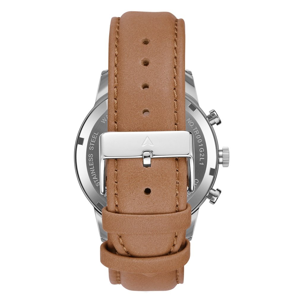 Trnda Men's Stainless Steel Watch, Tan Leather Band | Trn-Ss43-4