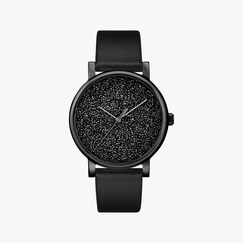 Timex Women's Black Leather Watch, Black Dial | Tw2r95100-0