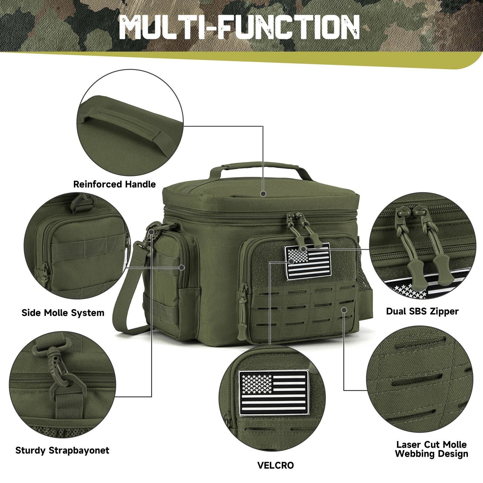 NNEOBA Tactical Lunch Box Heavy Duty Cooler Bag (Green)-2