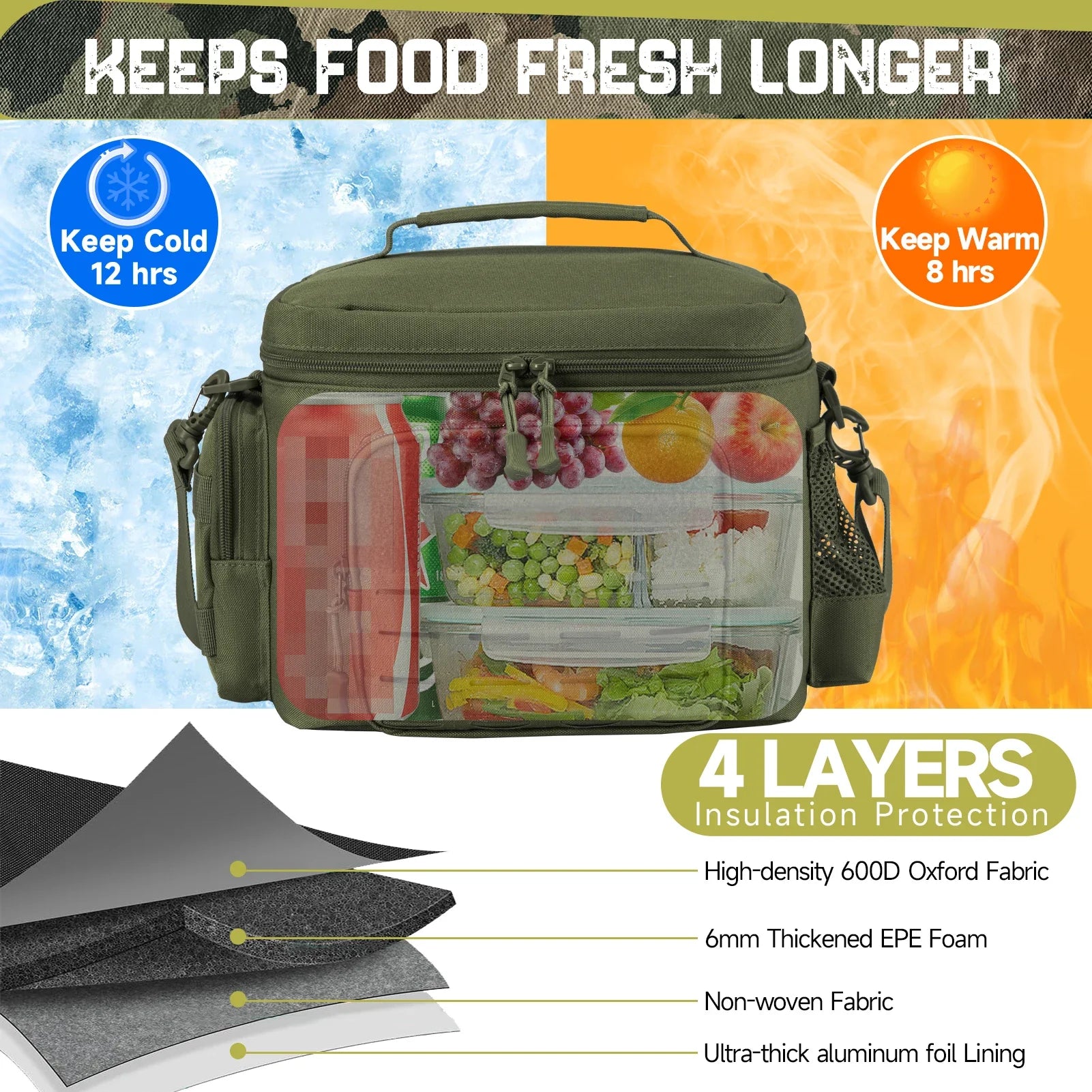NNEOBA Tactical Lunch Box Heavy Duty Cooler Bag (Green)-3