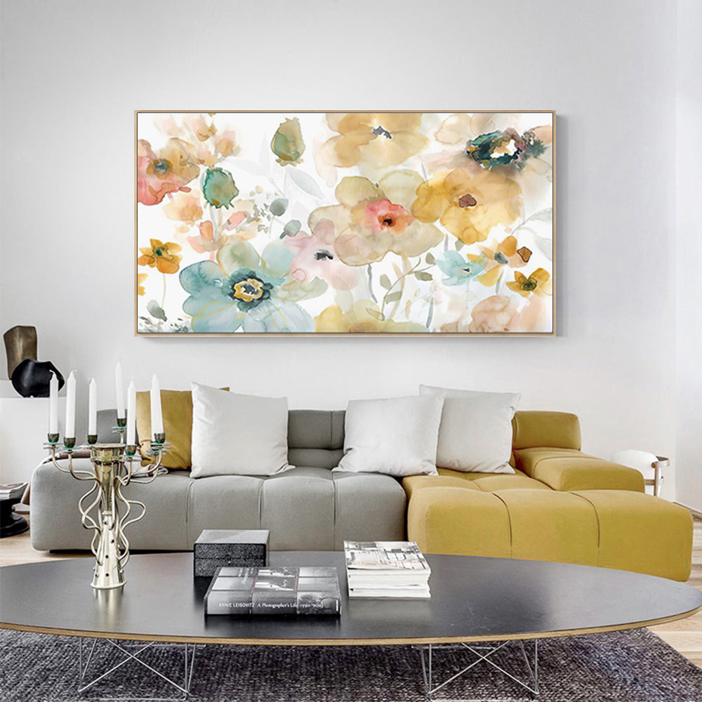 NNEDSZ 40cmx80cm Floral Watercolor Style Wood Frame Canvas Wall Art-1