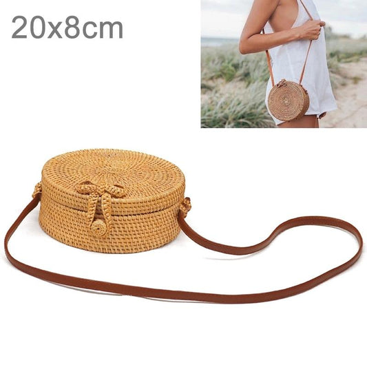 NNEDSZ Handmade Bowknot Rattan Bag Vintage Art Beach Diagonal Bag 20X20X8Cm-0