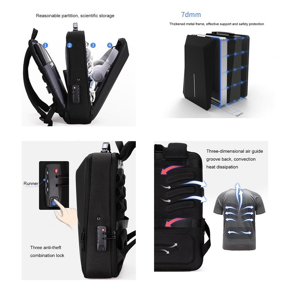 NNEDSZ Hard Shell Backpack Alloy Frame Anti-theft Computer Bag for Men Blue-4