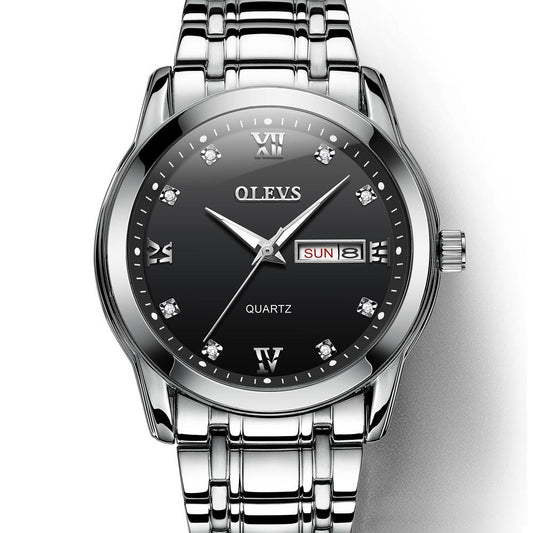 NNEDSZ Waterproof Dual Calendar Quartz Watch For Men With Luminous Design - Black-0