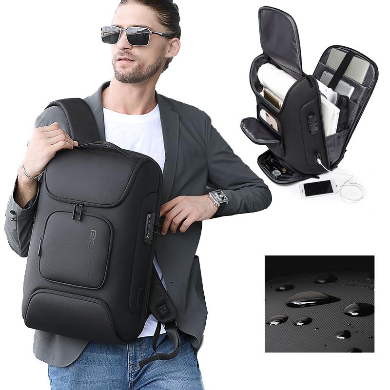 NNEDSZ Waterproof Antitheft Men Backpack for 15.6 Laptop - Travel Ready - Black-2