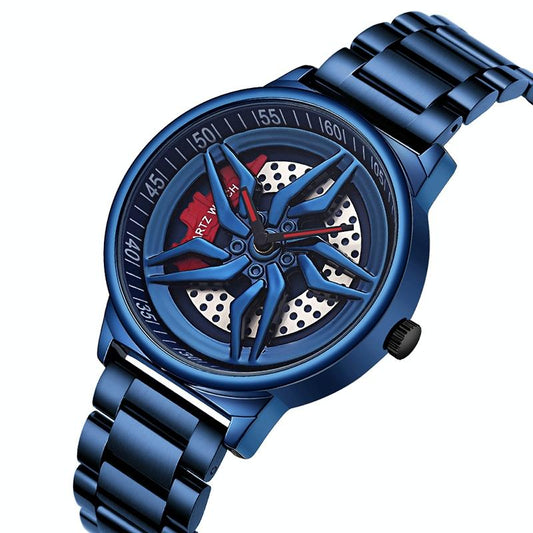 NNEDSZ Men 360 Degree Hollow Spinning Dial Quartz Watch With Steel Strap-0