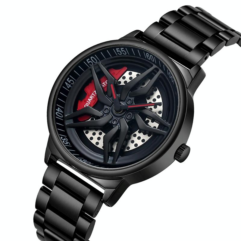 NNEDSZ Men 360 Degree Hollow Spinning Dial Quartz Watch With Steel Strap-1