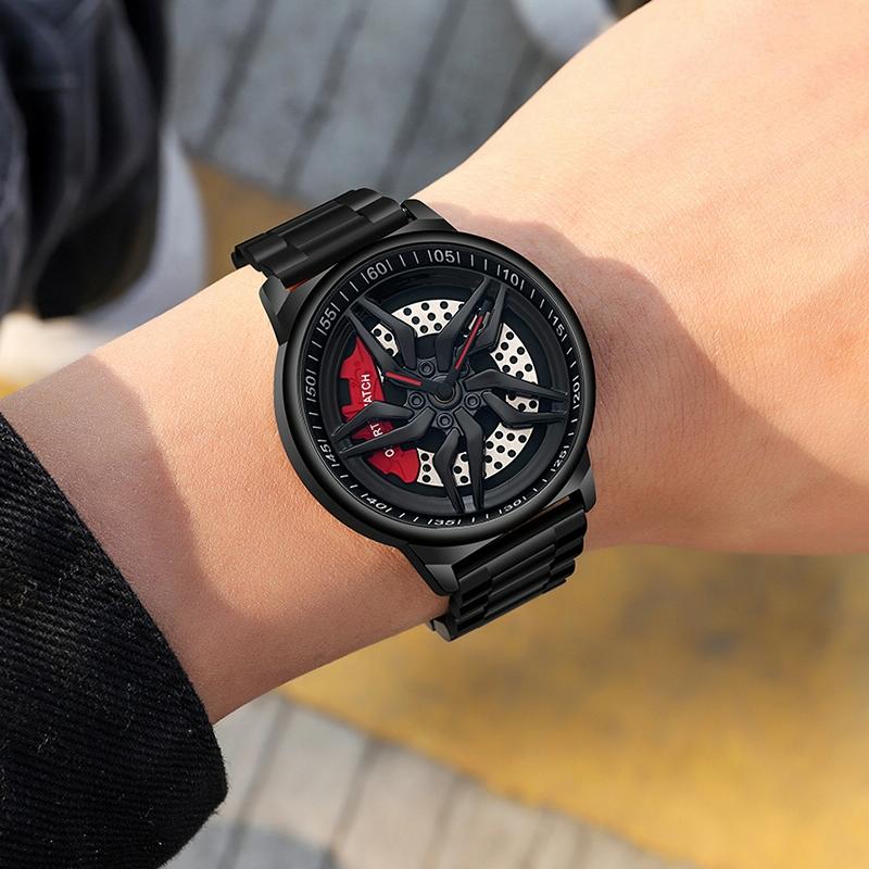 NNEDSZ Men 360 Degree Hollow Spinning Dial Quartz Watch With Steel Strap-2