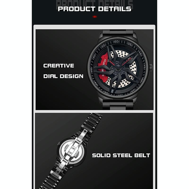 NNEDSZ Men 360 Degree Hollow Spinning Dial Quartz Watch With Steel Strap-4
