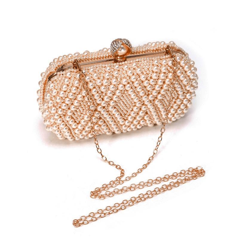 NNEDSZ Party Pearl Handbag Women Fashion Crossbody For Banquets & Events - Beige-3