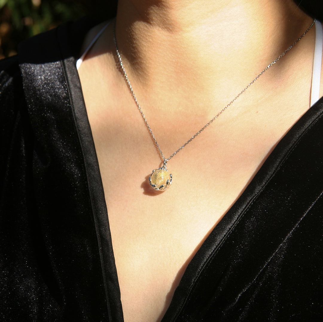 NNEDSZ Gift Box - Aroma Necklace White Gold - Planet Stardust Crystal (Gold Clear) + Purify Oil Blend-1