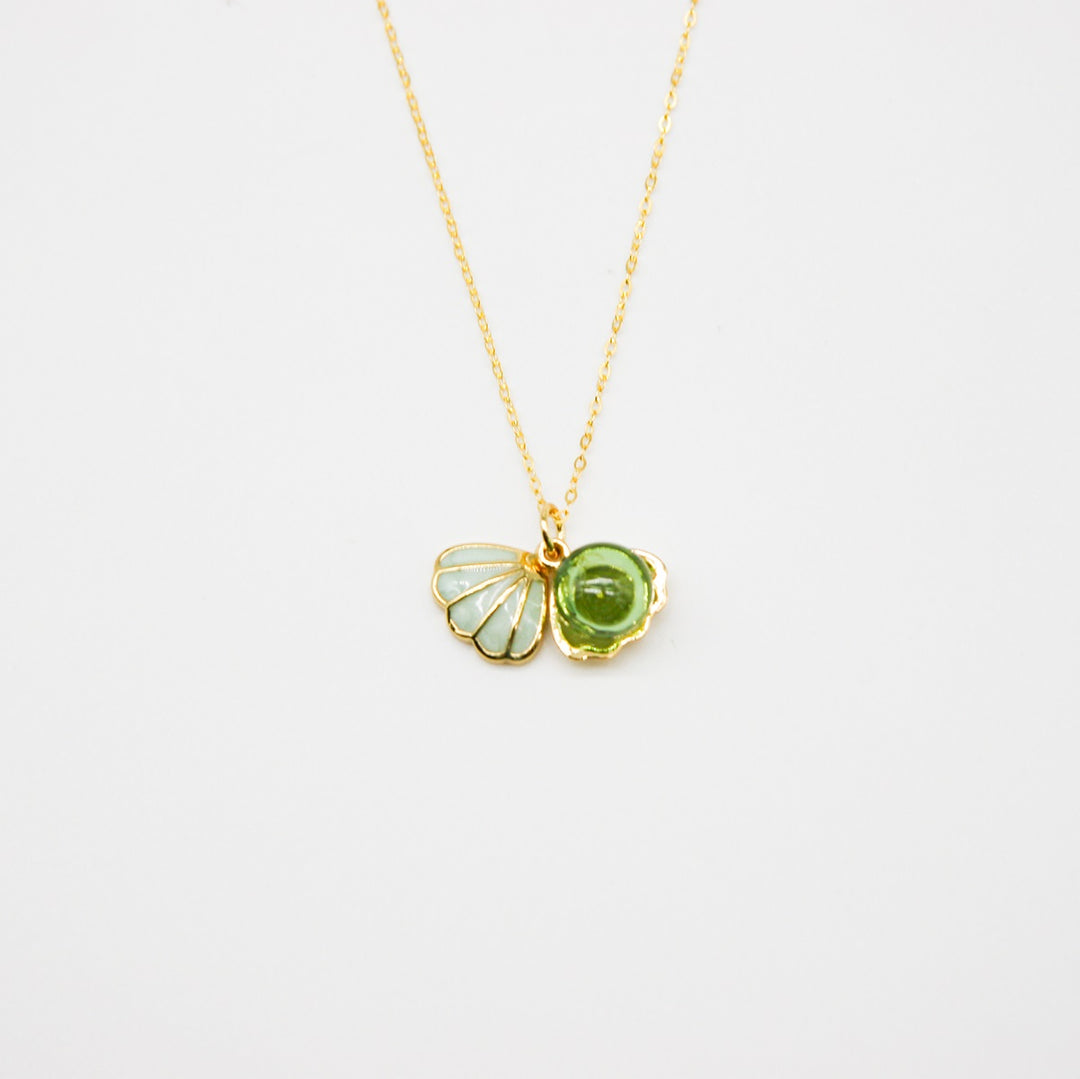 NNEDSZ Gift Box - Aroma Necklace 925 Silver, Gold coated - Green Shell Electric Lime (Light Green) + Purify Oil Blend-0