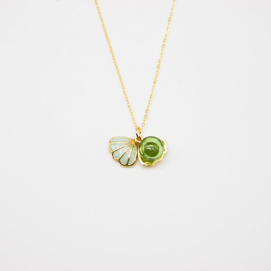 NNEDSZ Gift Box - Aroma Necklace 925 Silver, Gold coated - Green Shell Electric Lime (Light Green) + Purify Oil Blend-0