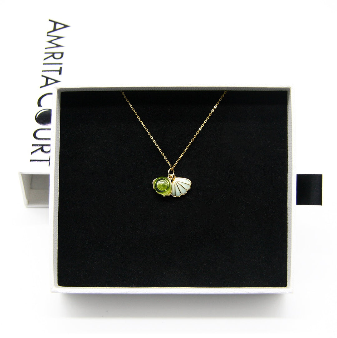 NNEDSZ Gift Box - Aroma Necklace 925 Silver, Gold coated - Green Shell Electric Lime (Light Green) + Purify Oil Blend-2