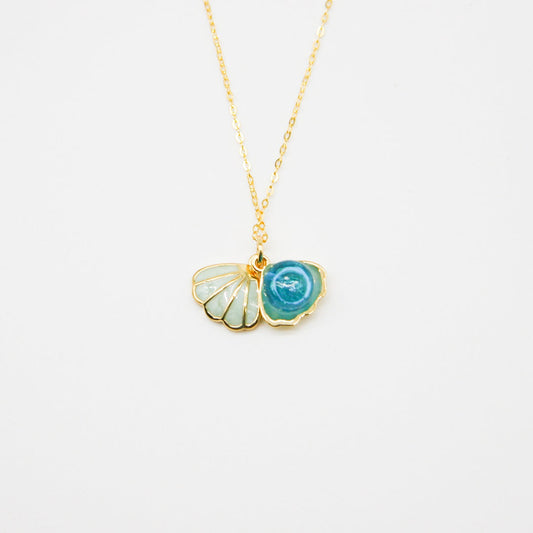 NNEDSZ Gift Box - Aroma Necklace 925 Silver, Gold coated - Green Shell Ocean Breeze (Light blue) + Purify Oil Blend-0