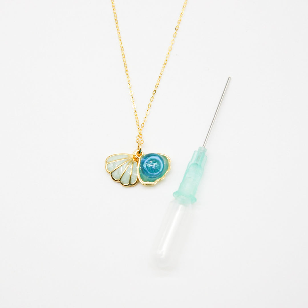 NNEDSZ Gift Box - Aroma Necklace 925 Silver, Gold coated - Green Shell Ocean Breeze (Light blue) + Purify Oil Blend-3