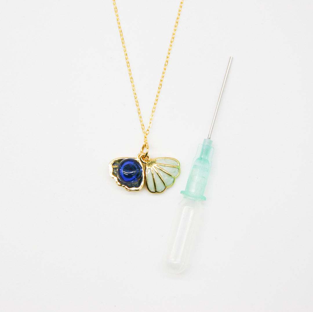 NNEDSZ Gift Box - Aroma Necklace 925 Silver, Gold coated - Green Shell Ocean Depth (Dark Blue) + Purify Oil Blend-3