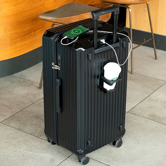 NNEDSZ Smart Hard-Shell Luggage with USB Charging Port & Cup Holder - 24"Spinner Suitcase in Back-0