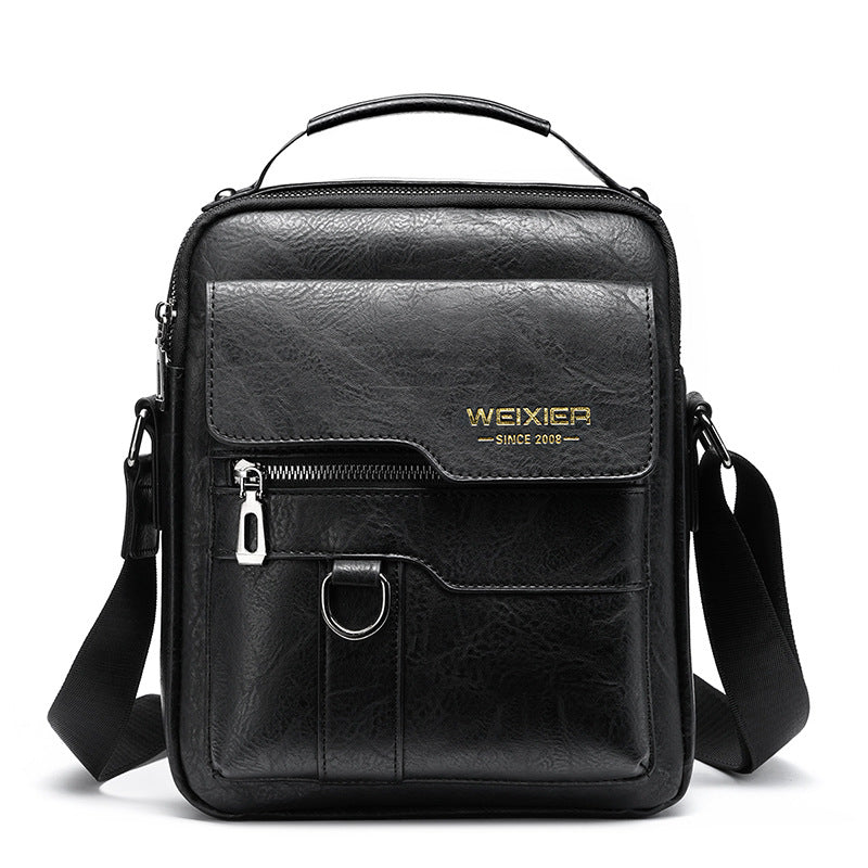 NNEDSZ Men's Vintage Leather Shoulder Bag - Multi-Compartment Crossbody Messenger Bag 22cm(L)*8cm(W)*26cm(H)(Black)-0
