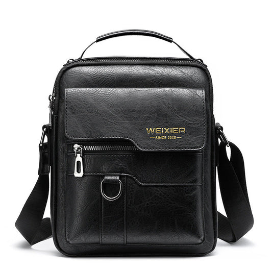 NNEDSZ Men's Vintage Leather Shoulder Bag - Multi-Compartment Crossbody Messenger Bag 22cm(L)*8cm(W)*26cm(H)(Black)-0