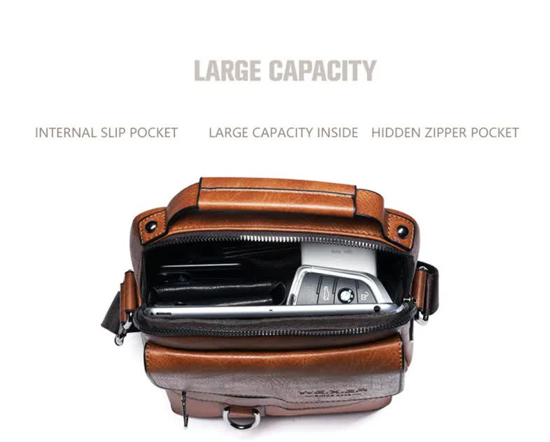 NNEDSZ Men's Vintage Leather Shoulder Bag - Multi-Compartment Crossbody Messenger Bag 22cm(L)*8cm(W)*26cm(H)(Black)-1