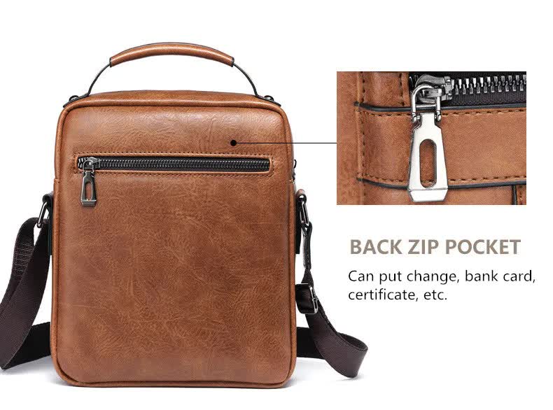 NNEDSZ Men's Vintage Leather Shoulder Bag - Multi-Compartment Crossbody Messenger Bag 22cm(L)*8cm(W)*26cm(H)(Black)-2