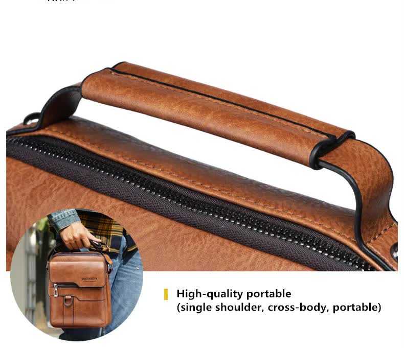 NNEDSZ Men's Vintage Leather Shoulder Bag - Multi-Compartment Crossbody Messenger Bag 22cm(L)*8cm(W)*26cm(H)(Black)-3