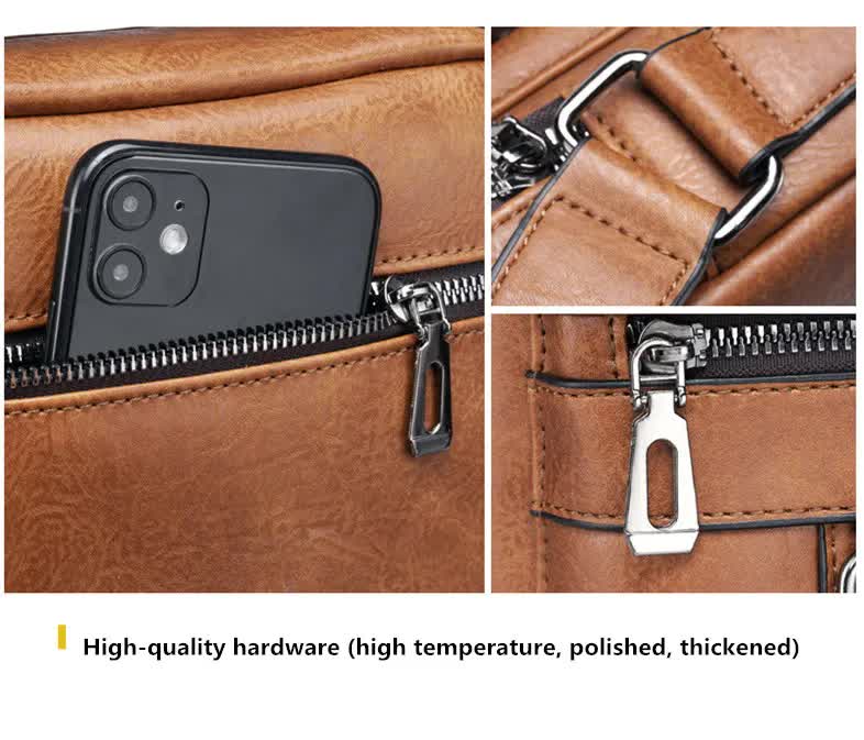 NNEDSZ Men's Vintage Leather Shoulder Bag - Multi-Compartment Crossbody Messenger Bag 22cm(L)*8cm(W)*26cm(H)(Black)-4