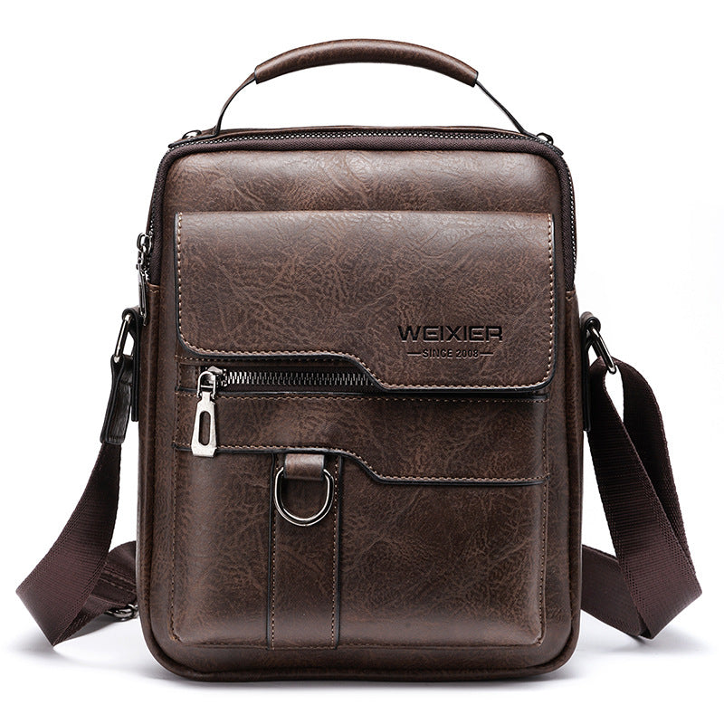 NNEDSZ Men's Vintage Leather Shoulder Bag - Multi-Compartment Crossbody Messenger Bag 22cm(L)*8cm(W)*26cm(H)(Dark brown)-0