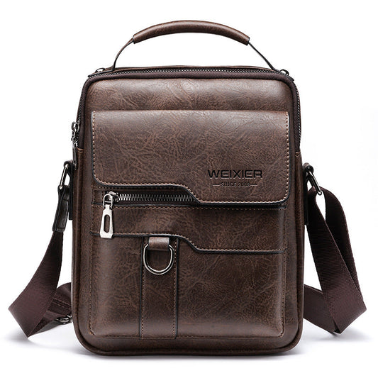 NNEDSZ Men's Vintage Leather Shoulder Bag - Multi-Compartment Crossbody Messenger Bag 22cm(L)*8cm(W)*26cm(H)(Dark brown)-0