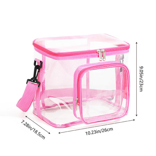 NNEDSZ Clear PVC Shoulder Bag - Transparent Travel and Stadium-Approved Tote with Zipper(Pink)-0