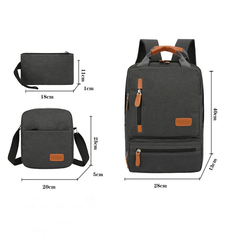 NNEDSZ 3-Piece Travel Backpack Set - Stylish Multi-Functional Backpack, Shoulder Bag & Pouch for Men & Women-3