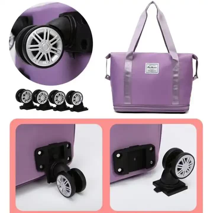 NNEDSZ Gray Large Capacity Foldable Travel Bags with Wheels - Lightweight Waterproof Duffel Totes-2