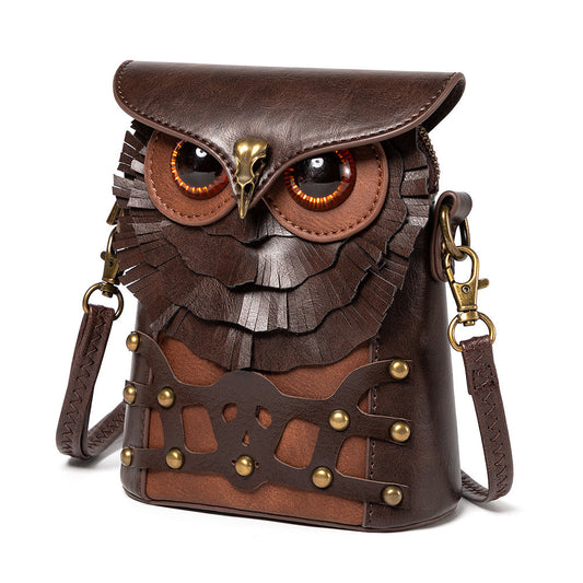 NNEDSZ Handcrafted Leather Owl Crossbody Bag – Unique Retro Design Shoulder Purse for Women-0