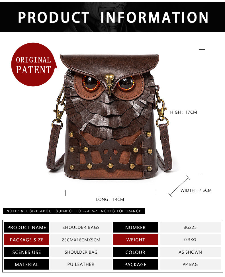 NNEDSZ Handcrafted Leather Owl Crossbody Bag – Unique Retro Design Shoulder Purse for Women-2