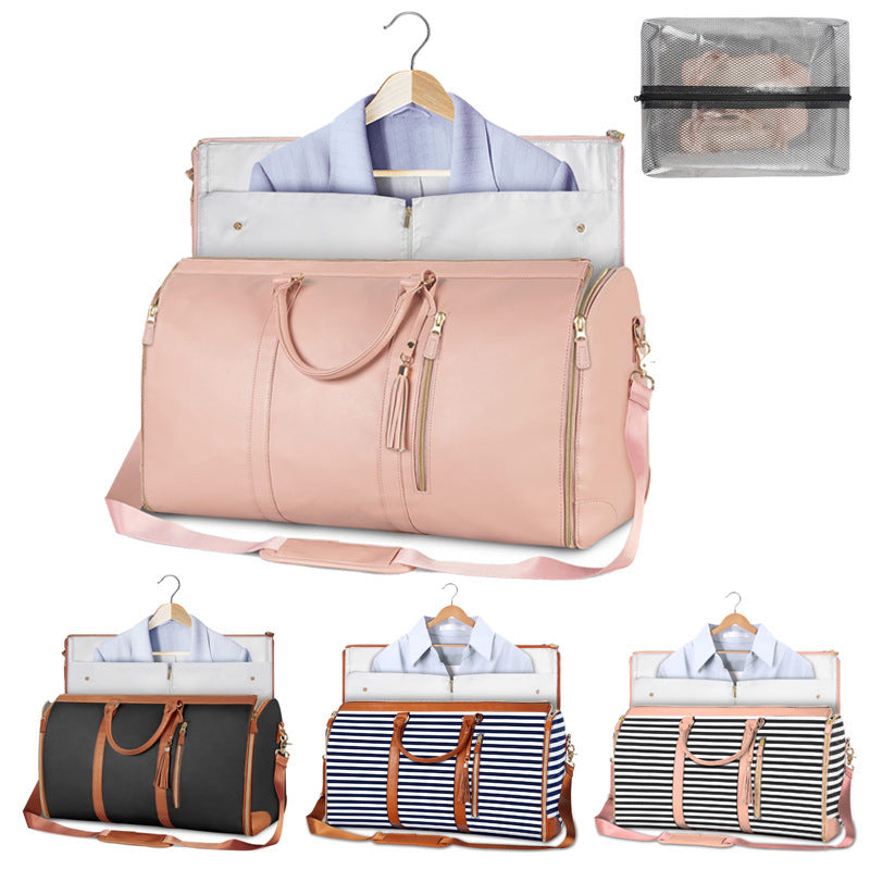 NNEDSZ Pink Convertible Garment Duffel Bag with Leather Accents - Travel Weekender Bag for Suits and Dresses-1