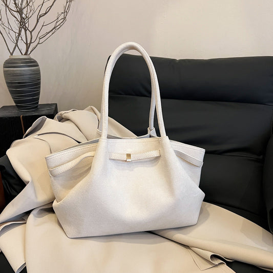 NNEDSZ Beige Elegant Suede Tote Bag - Soft and Stylish Handbag for Everyday Use-0