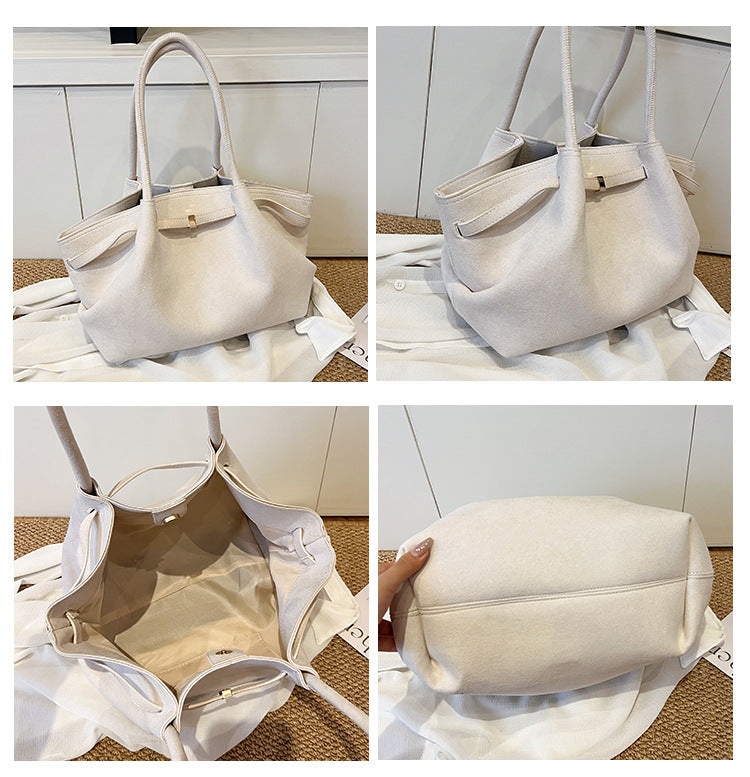 NNEDSZ Beige Elegant Suede Tote Bag - Soft and Stylish Handbag for Everyday Use-2