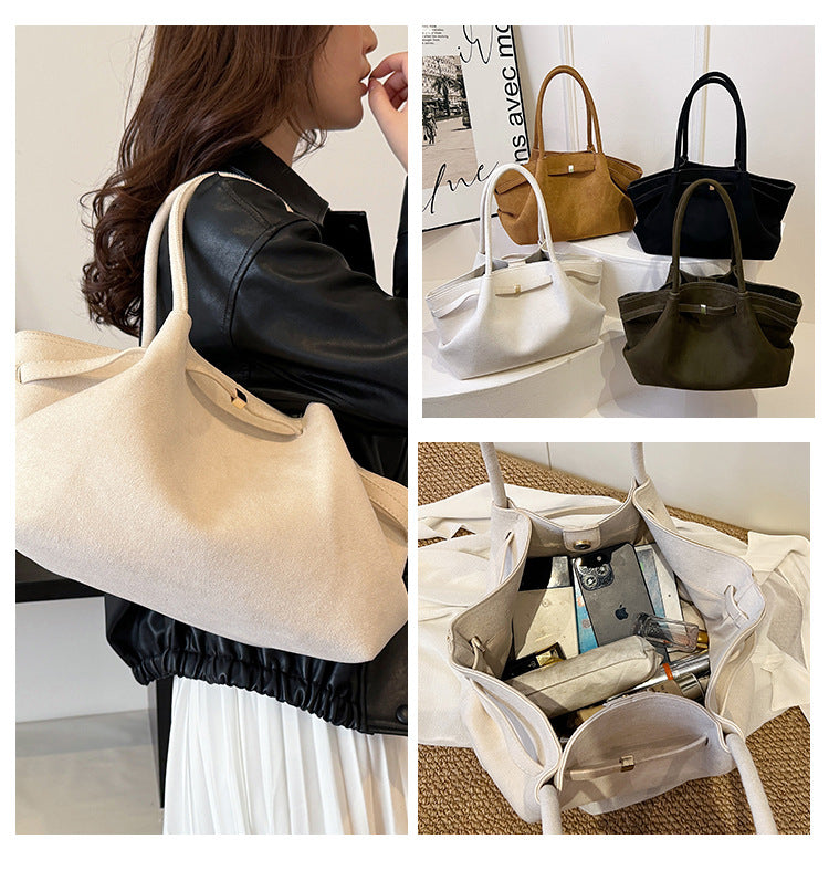 NNEDSZ Beige Elegant Suede Tote Bag - Soft and Stylish Handbag for Everyday Use-3