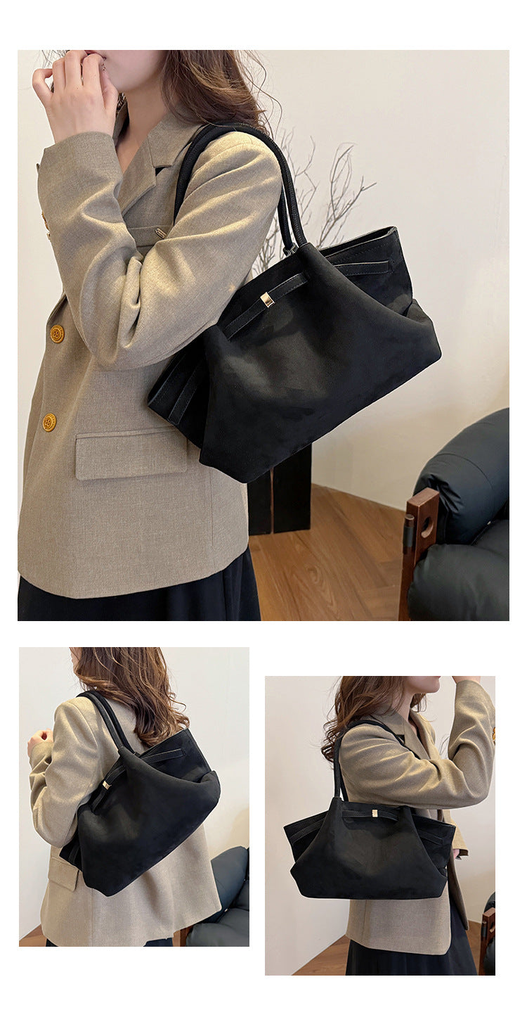 NNEDSZ Beige Elegant Suede Tote Bag - Soft and Stylish Handbag for Everyday Use-4